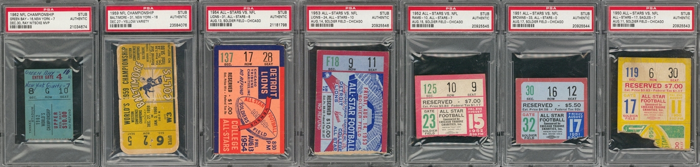 1950-63 NFL  Pass And Ticket Stub Collection To NFL Championship And All Star Games - Lot Of 11 (PSA)